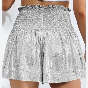 NWT QUEEN OF SPARKLES High Waist Silver Swing Shorts sz M